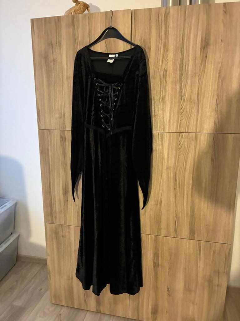 Mooie Morticia zwarte velvet jurk, Ophalen, Zwart, Maat 42/44 (L), Gedragen