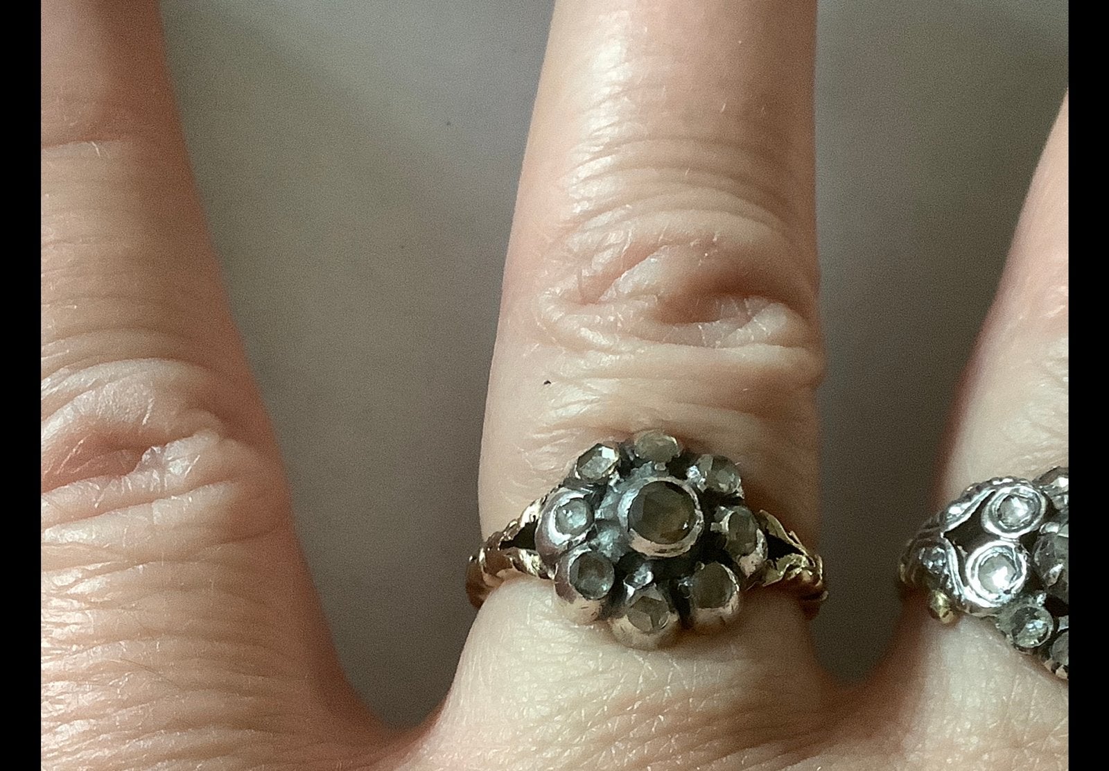 Geweldige antieke gouden zilveren ring Roos Diamanten 14 kar, Verzenden, Met edelsteen, Dame, Goud