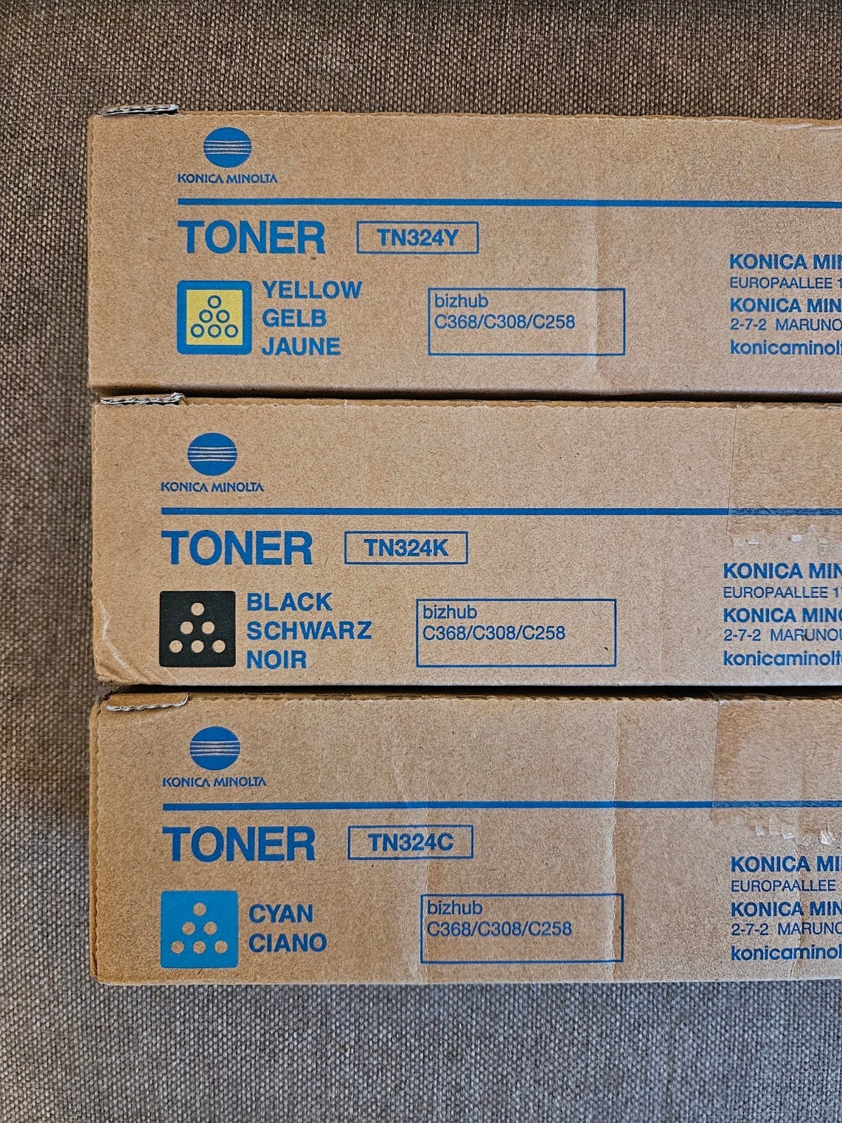Konica Minolta TN324 Toner C/Y/K + WX-103 Waste Toner Box, Ophalen of Verzenden, Nieuw, Toner
