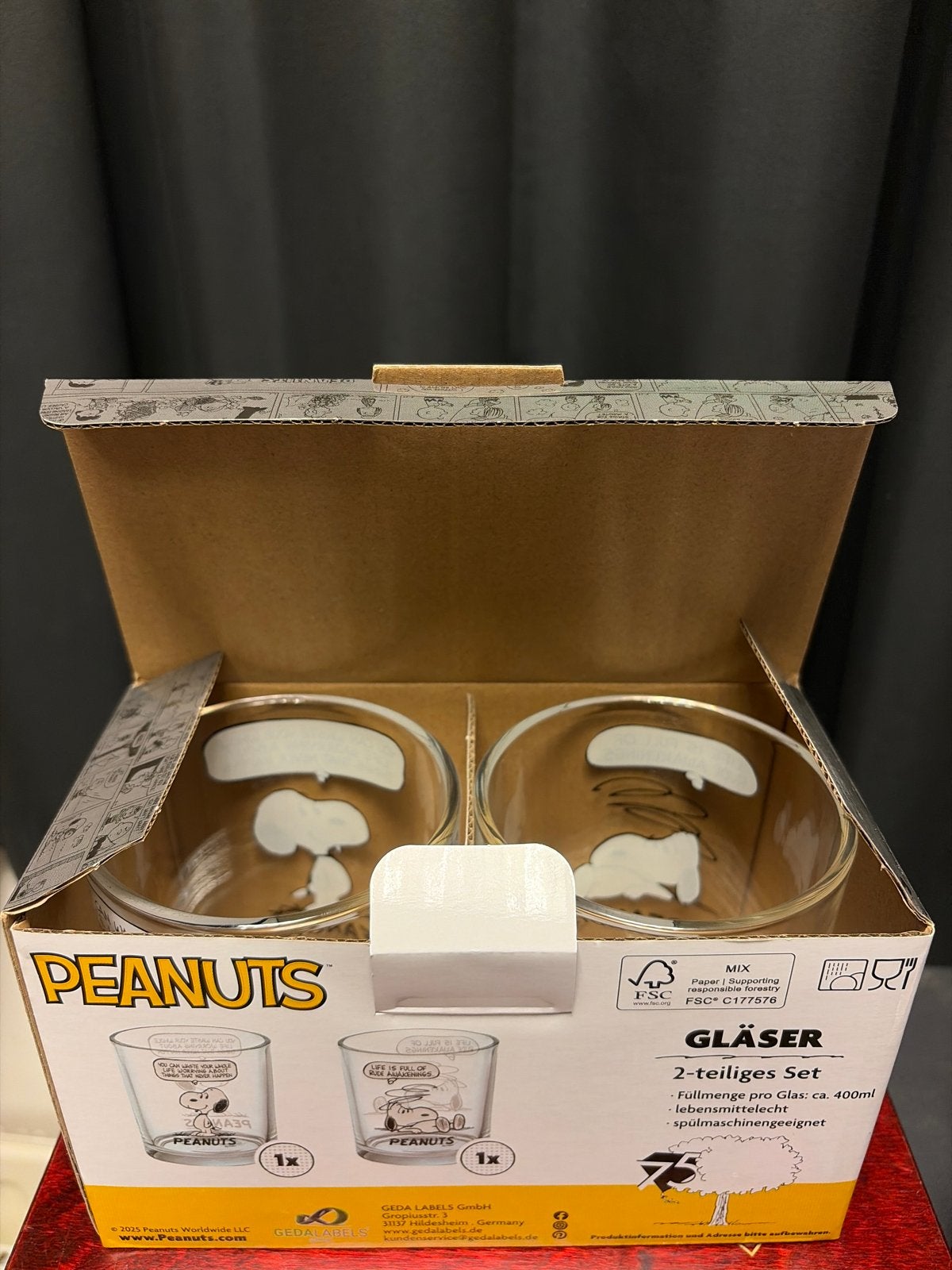 Peanuts Glazen - 2-delige set met Snoopy opdruk, Ophalen of Verzenden, Nieuw, Glas, Meerkleurig