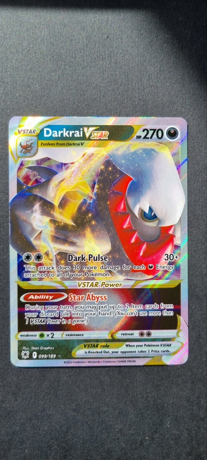 Darkrai VSTAR ASR 099/189, Ophalen of Verzenden, Zo goed als nieuw, Losse kaart