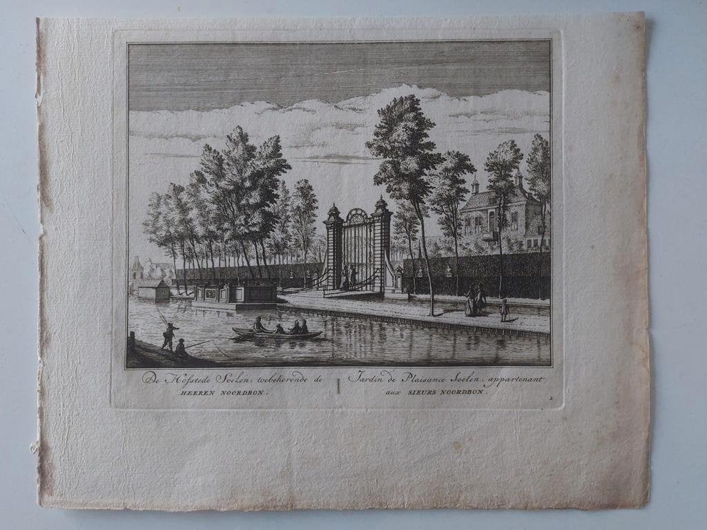 2 / Hofstede Soelen Sloterdijk Amsterdam Gravure uit 1728, Antiek en Kunst, Ophalen of Verzenden