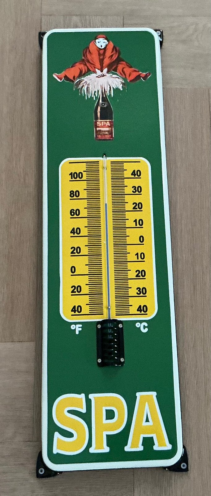 Emaille thermometer SPA groot formaat, Verzamelen, Merken en Reclamevoorwerpen, Ophalen of Verzenden, Gebruikt, Reclamebord