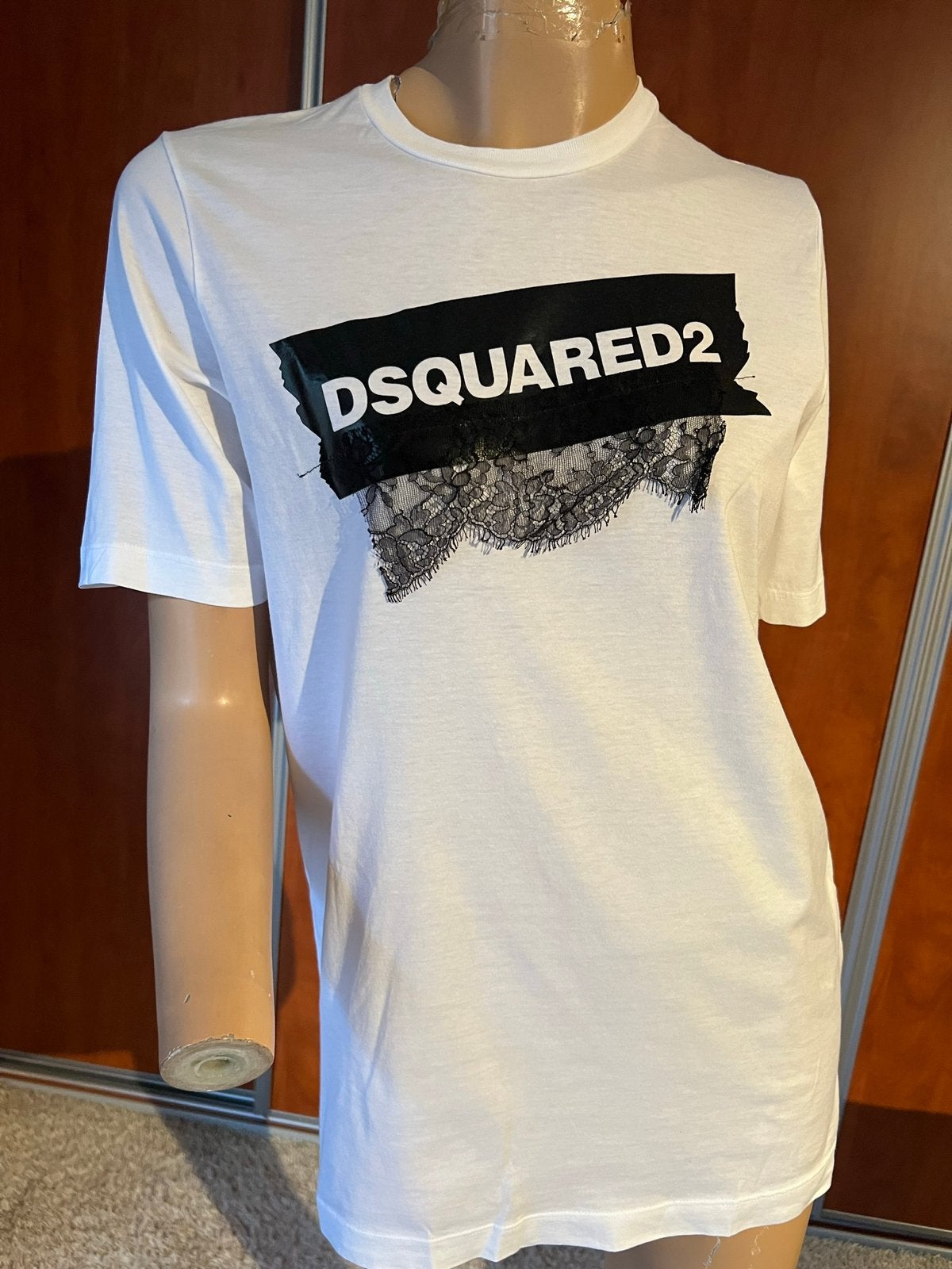 Dsquared2 t-shirt met kant maat m origineel zgan, Maat 38/40 (M), G, Wit, G