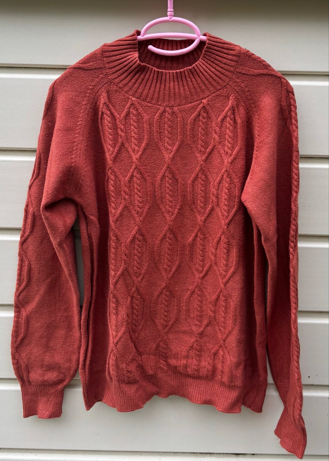 Pescara gebreide trui met kabelpatroon, Kleding | Dames, Verzenden, Zo goed als nieuw, Maat 38/40 (M), Oranje