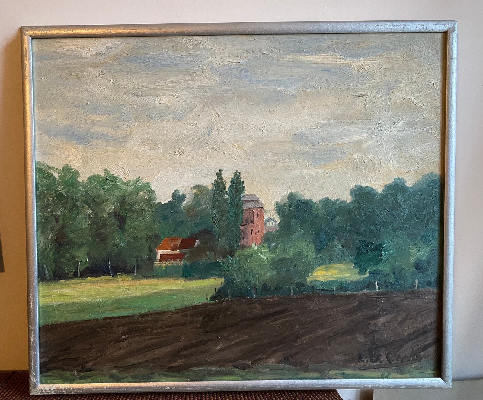 Landschap met kasteel in Hingene, Antiek en Kunst, Kunst | Schilderijen | Klassiek, Ophalen of Verzenden
