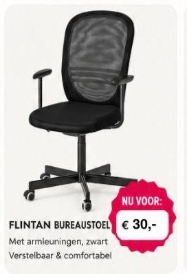 FLINTAN Bureaustoel met armleuningen, zwart, Ophalen, Gebruikt, Zwart, Bureaustoel