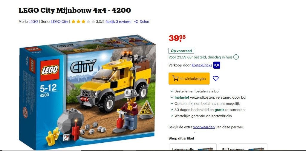 LEGO City Mijnbouw 4x4 - 4200, Ophalen of Verzenden, Zo goed als nieuw, Compleet, Duplo