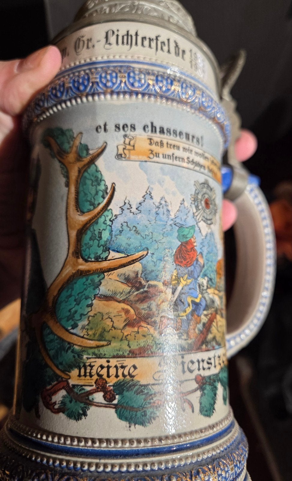 Antieke Duitse Bierpul met  Garde-Schützen, Antiek en Kunst, Ophalen of Verzenden