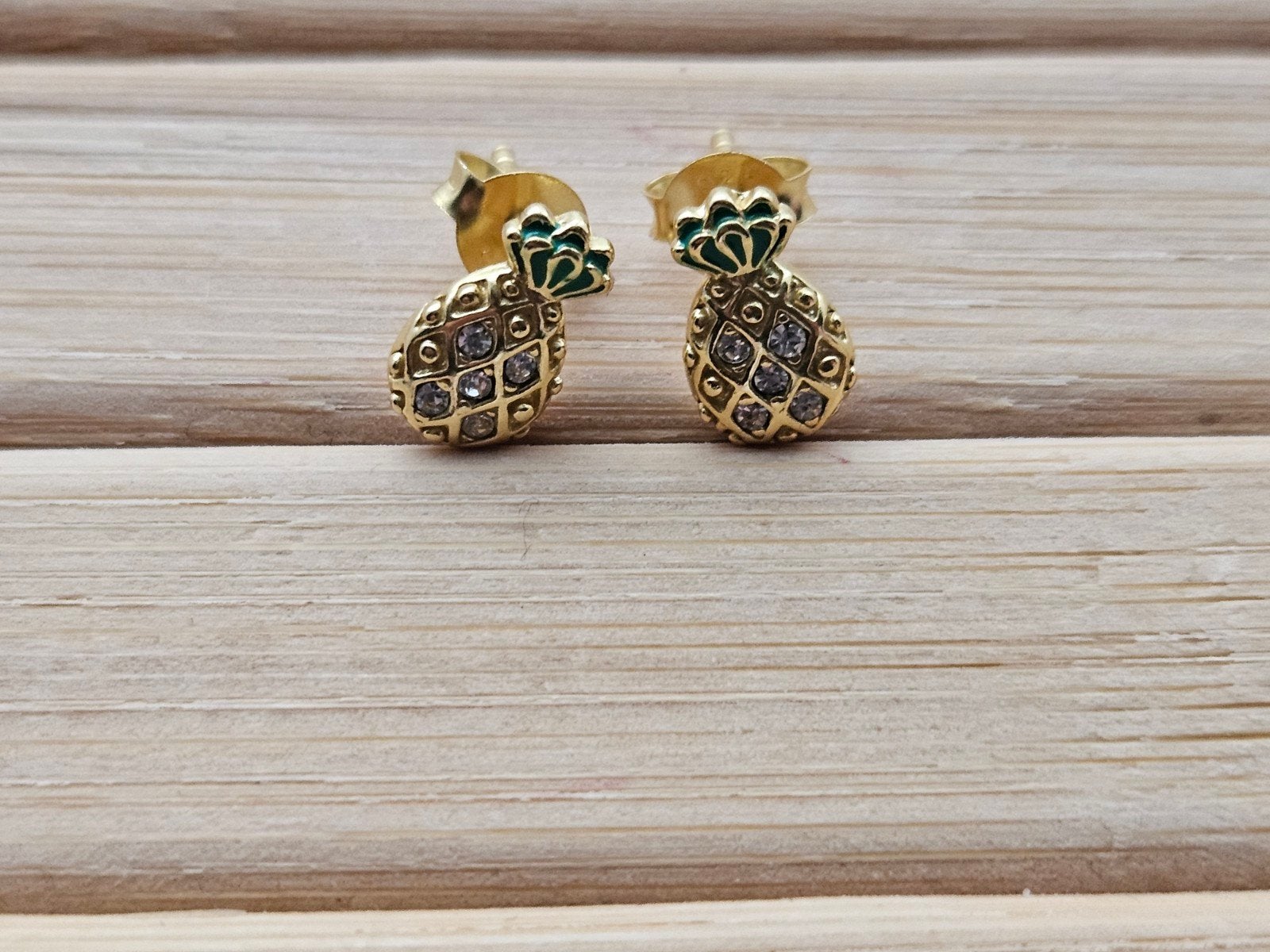 Sterling zilveren gouden ananas oorknopjes met kristal, Sieraden, Tassen en Uiterlijk, Oorbellen, Met kristal, Nieuw, Ophalen of Verzenden