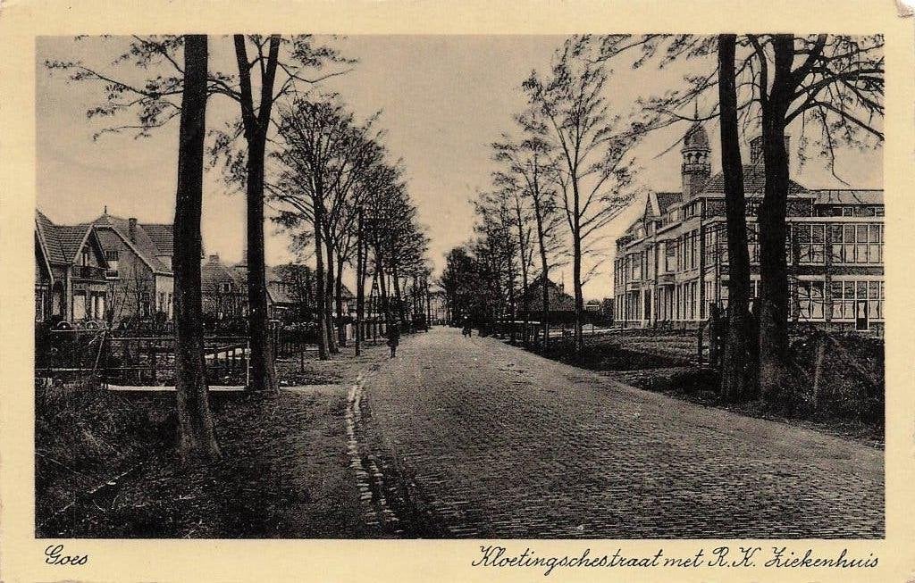 JP717 Goes Kloetinschestraat RK Ziekenhuis 1936, Verzamelen, Ansichtkaarten | Nederland, Ophalen of Verzenden, 1920 tot 1940, Ongelopen