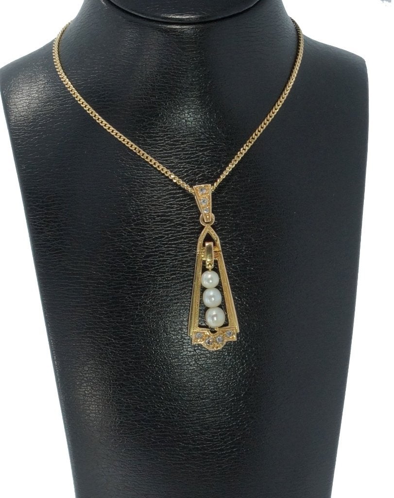 Diamanten 18k gouden parel ketting hanger design briljant, Voordeelsieraden, Ophalen of Verzenden, Zo goed als nieuw, Info@voordeelsieraden.nl