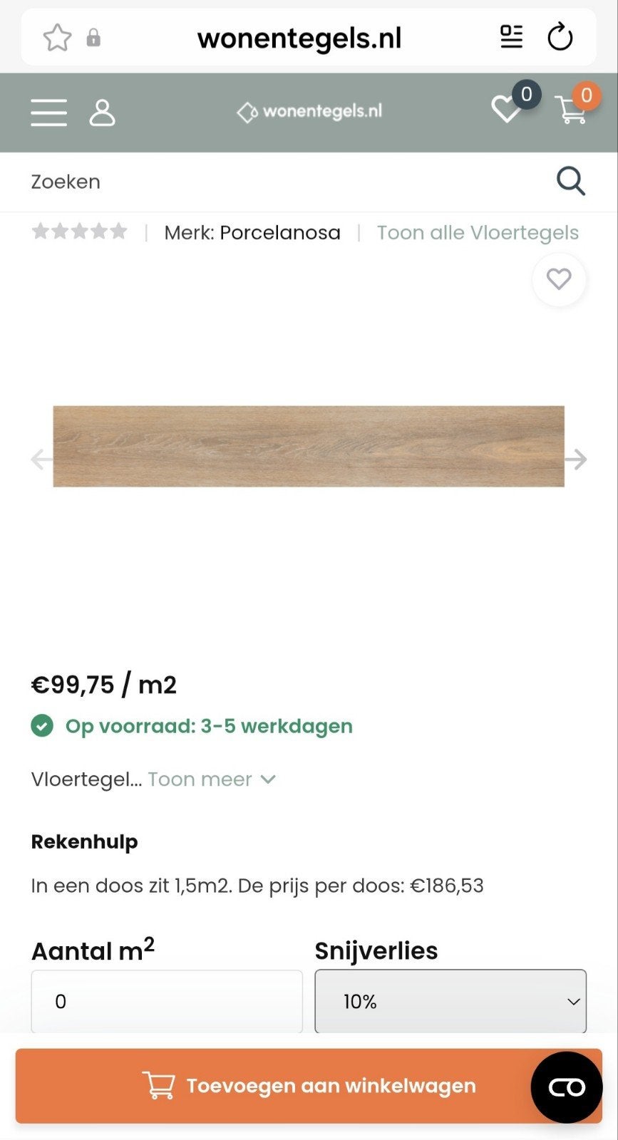 Keramisch parket porcelanosa starwood tanzania ruim 40m2, Ophalen, Nieuw