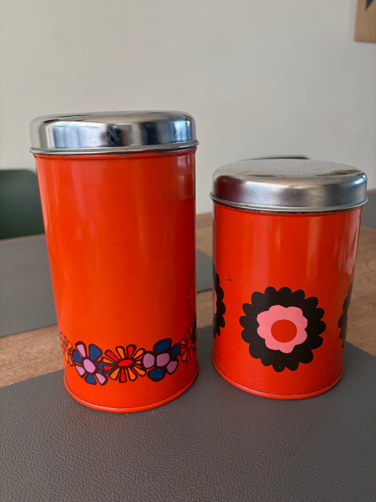 Brabantia voorraadbussen 70s - Set retro blikken bus bussen, Ophalen of Verzenden