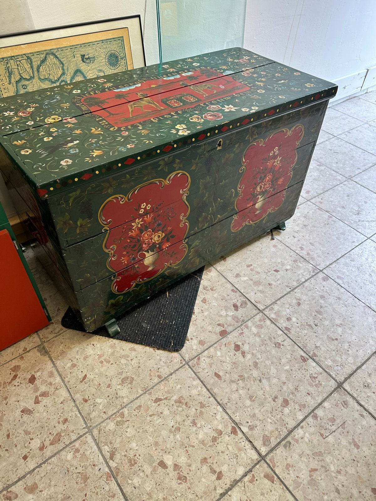 Antieke beschilderde dekenkist met bloemmotieven, Antiek en Kunst, Ophalen