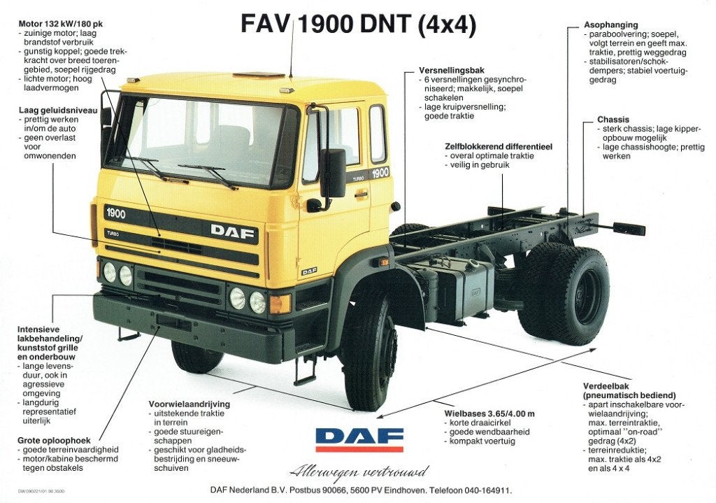 Folder DAF FAV 1900 DNT (1990), Verzenden, Gelezen, Overige merken