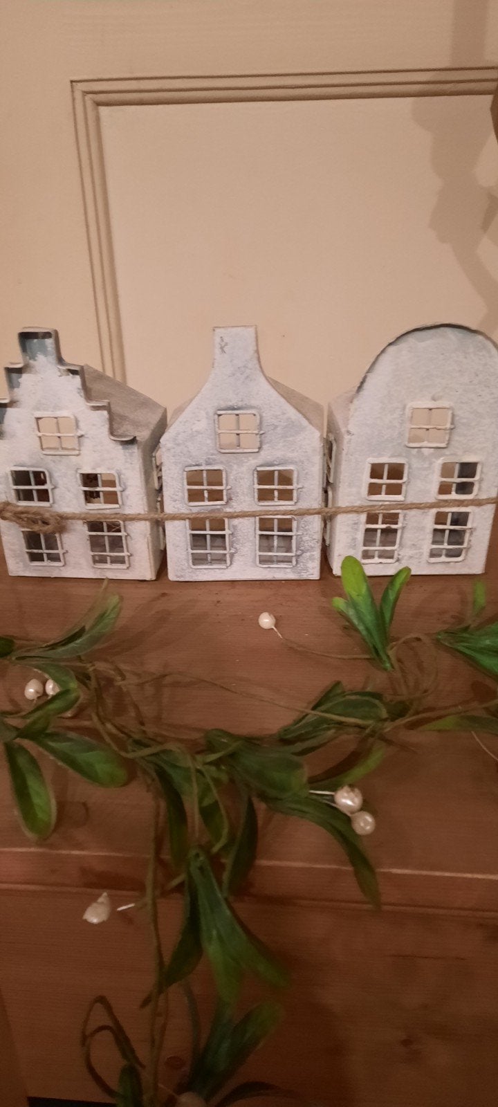 Set van 3 decoratieve huisjes, wit/grijs metaal, Huis en Inrichting, Woonaccessoires | Overige, Gebruikt, Ophalen of Verzenden