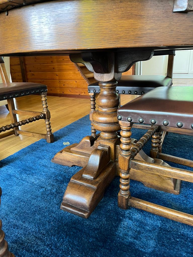 Elegante eiken eettafel met 4 leren stoelen, Ophalen