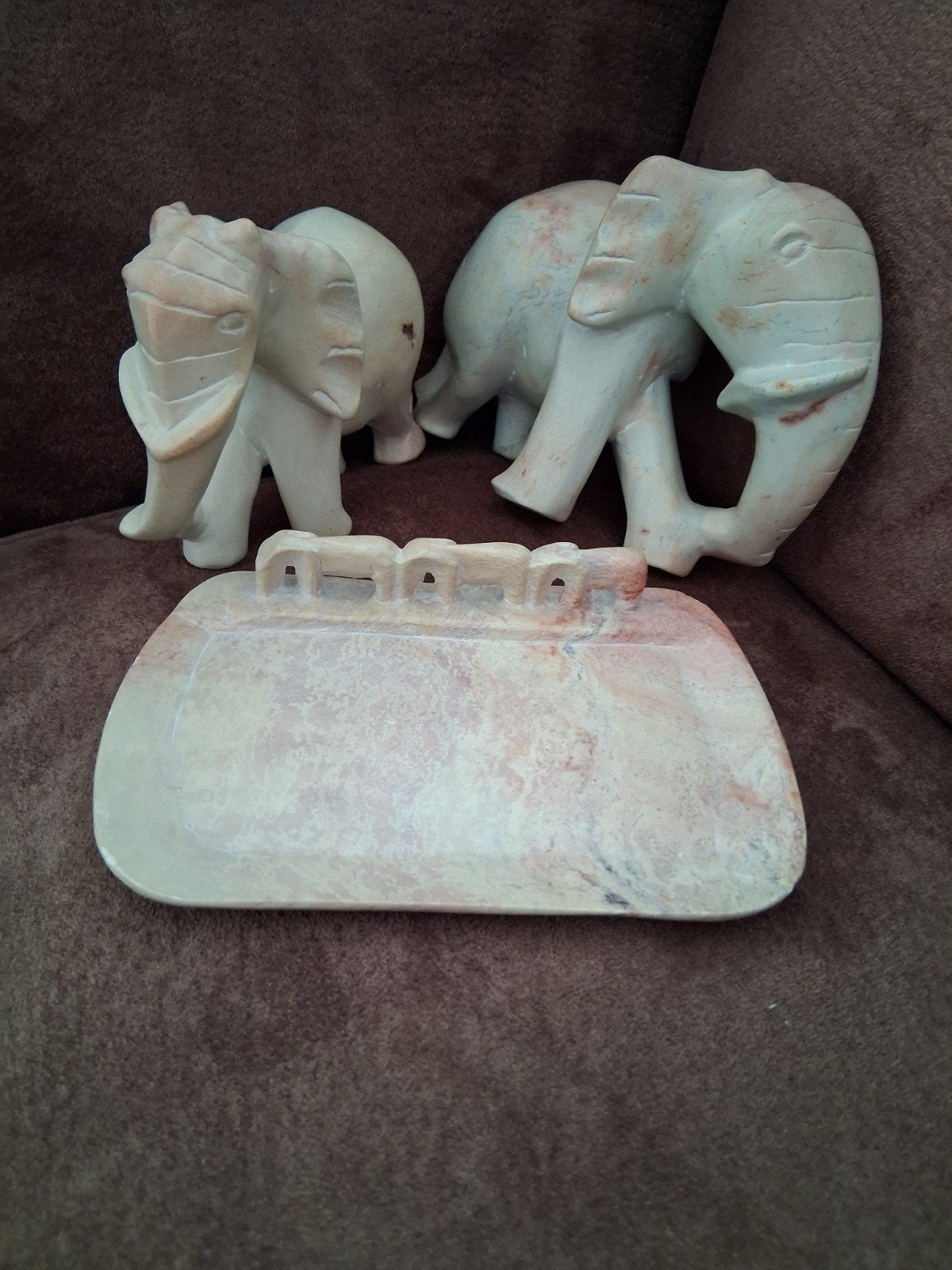 Decoratieve olifanten en schaal van soapstone vintage, Antiek en Kunst, Ophalen of Verzenden