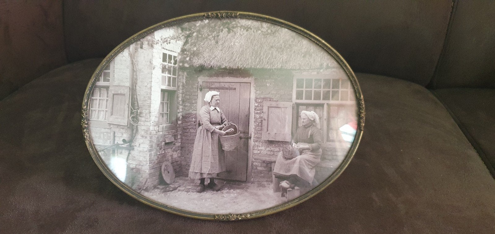 Prachtige vintage/antieke fotolijst met bolglas, Ophalen of Verzenden