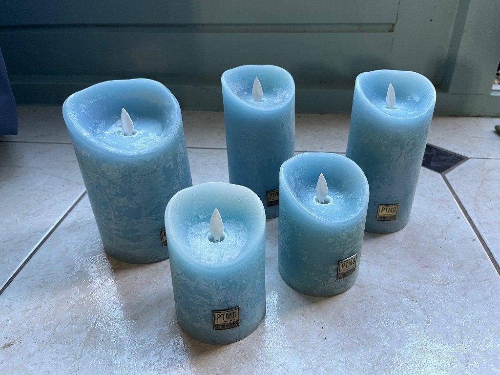Set turquoise led kaarsen PTMD Collection, Gebruikt, Blauw, Was, Ophalen of Verzenden