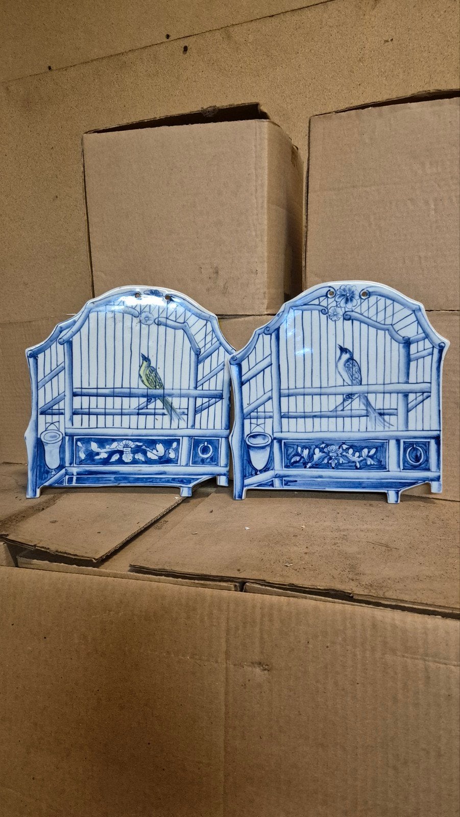 Delfts Blauw Wanddecoratie Vogelkooi Keramiek Set van 2, Ophalen of Verzenden