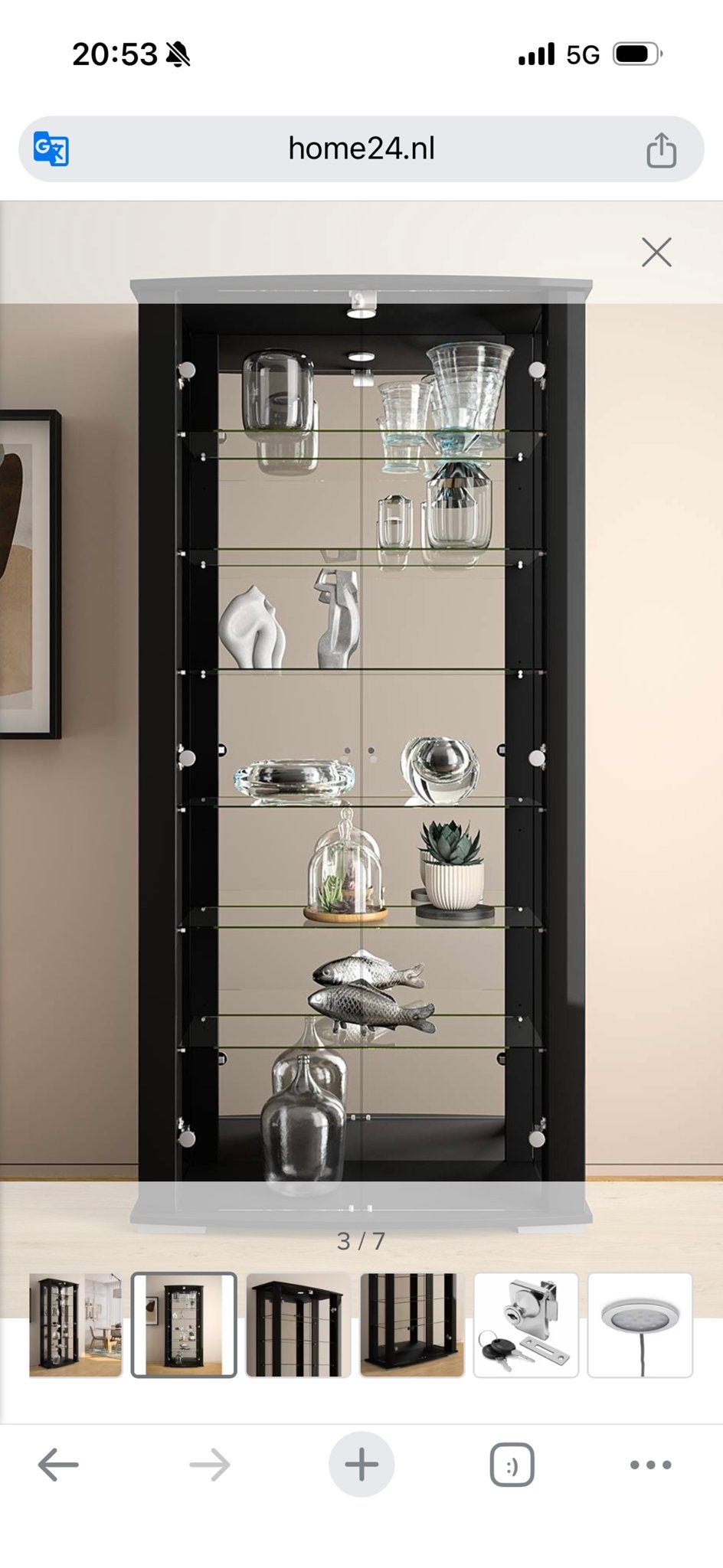 Moderne Vitrinekast met Glazen Planken en Verlichting, Ophalen, Gebruikt, 50 tot 100 cm, Glas