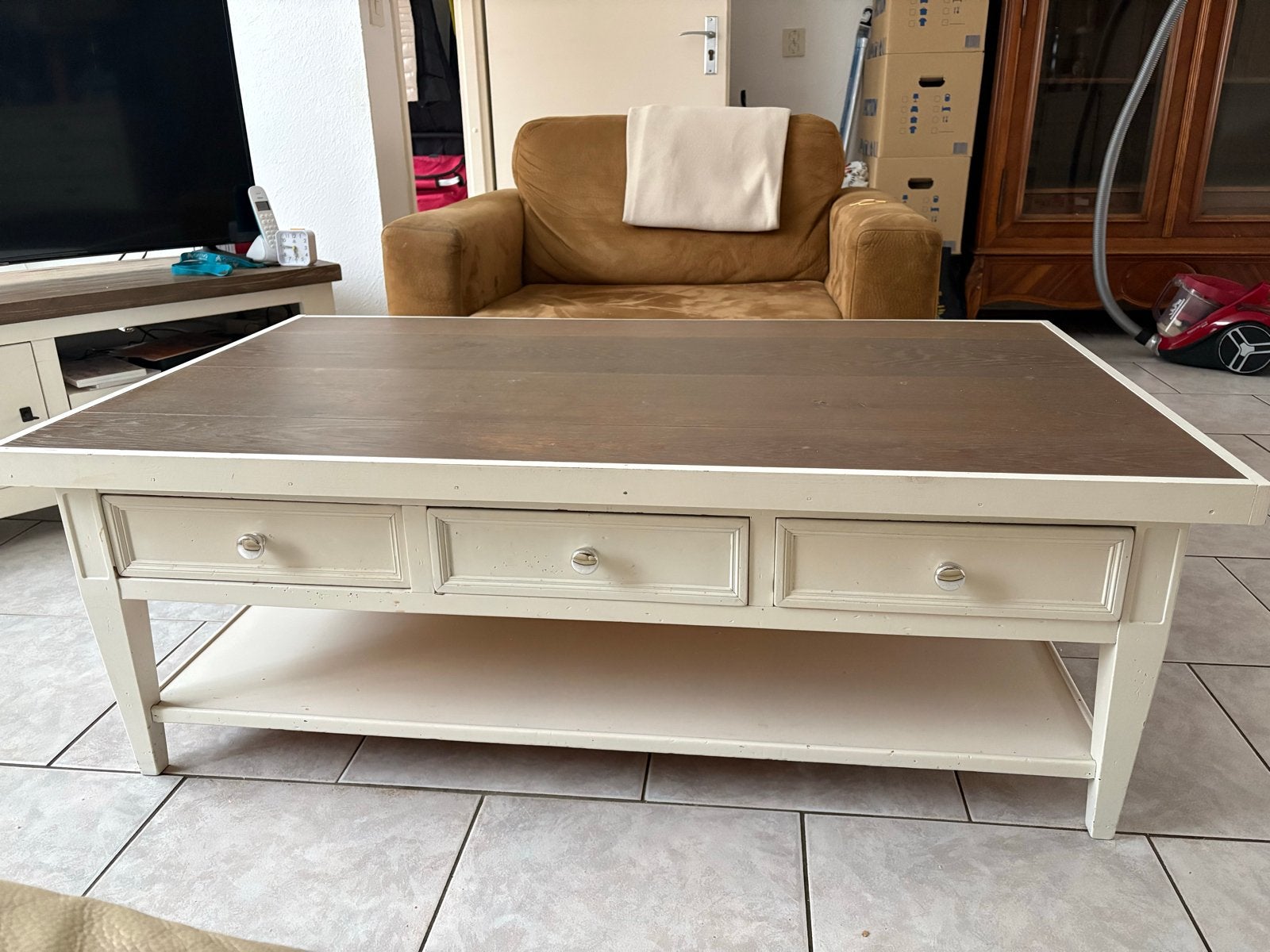 Salontafel met lades en opbergruimte - L133xB80xH48, Ophalen, Gebruikt, 100 tot 150 cm, 50 tot 100 cm