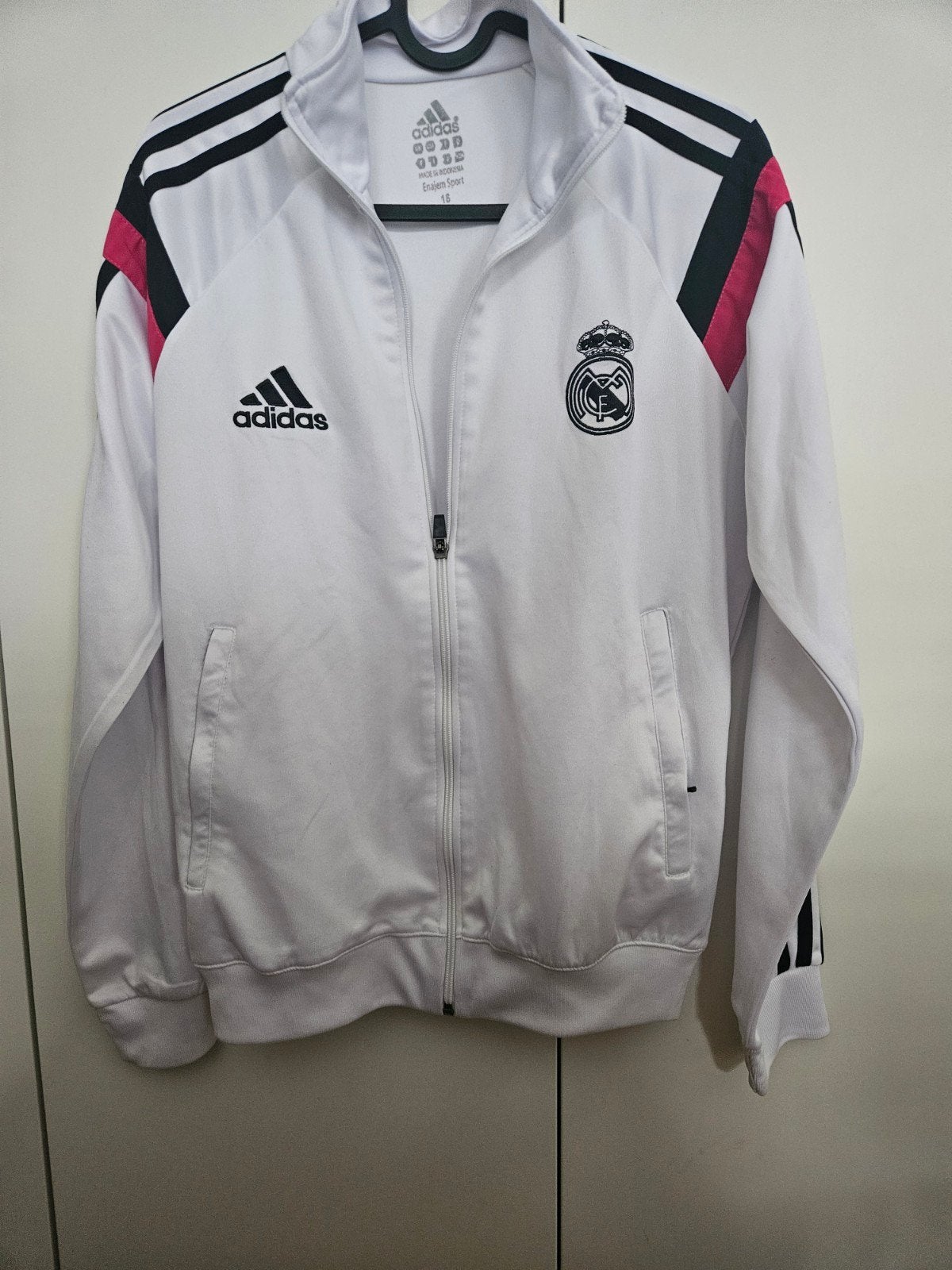 Adidas Real Madrid Trainingsjack Maat 170/176/, Adidas, Wit, Overige typen, Ophalen of Verzenden