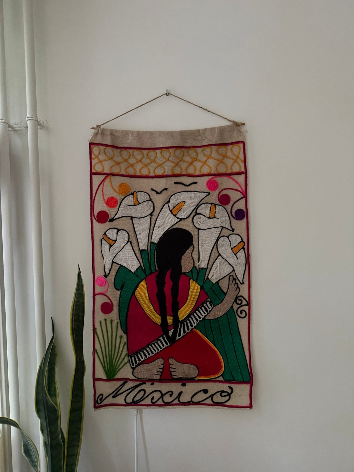 Mexicaans Wandkleedje - Handgemaakt Textiel 83x48cm, Gebruikt, Meerkleurig, Ophalen of Verzenden, Handgemaakt