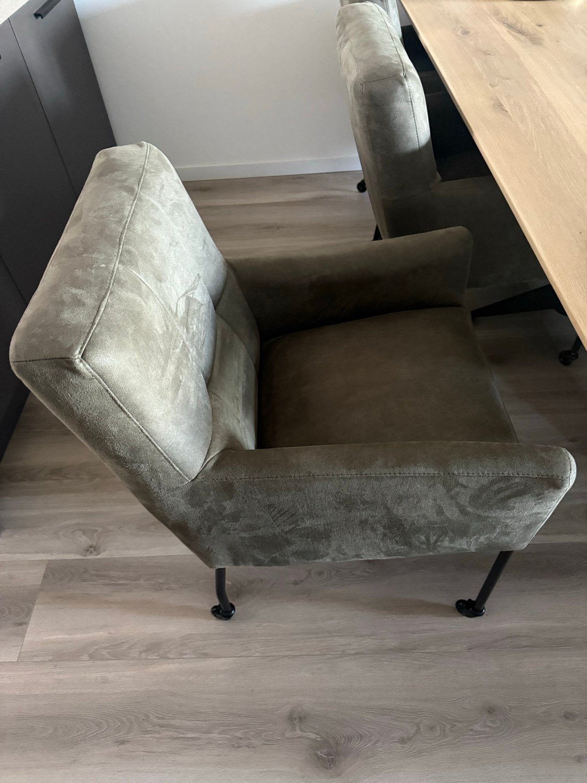 6 Comfortabele eetkamerstoel met wieltjes - Groen/Grijs, Huis en Inrichting, Stoelen, Ophalen, Overige kleuren, Leer, Zo goed als nieuw