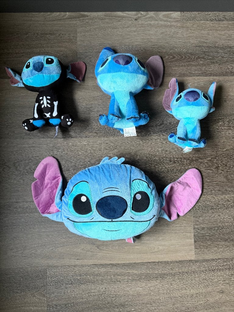 Stitch knuffels (4) en kussen, Disney, Disney, Overige typen, Blauw