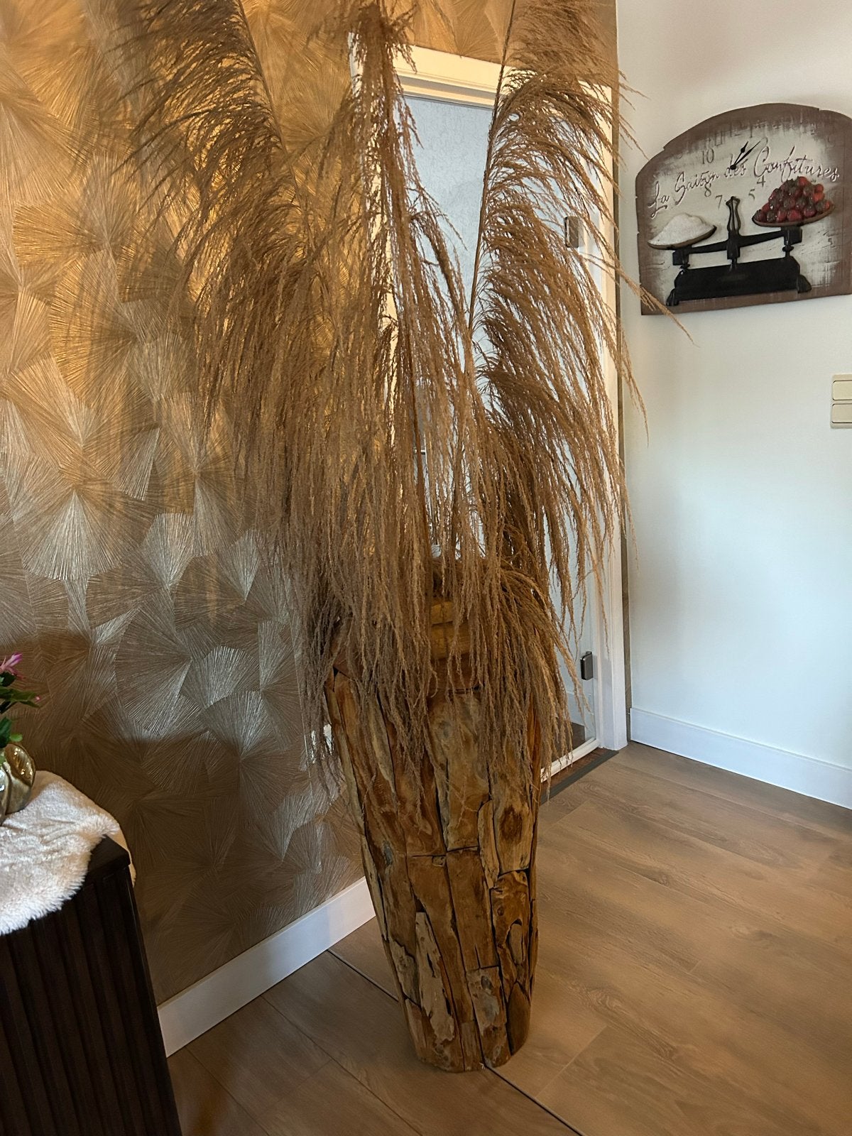 Grote houten vloervaas met droogbloemen, Ophalen, Inclusief droogbloemen, Bruin, Zo goed als nieuw