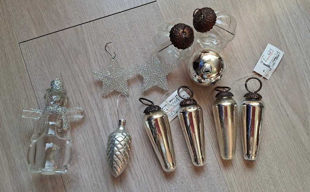 Zilveren en glazen kerstboomhangers, Ophalen of Verzenden, Zo goed als nieuw