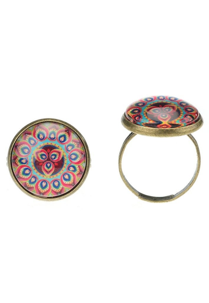 Mandala ring – Verstelbare ring met kleurrijk patroon, Nieuw, Ophalen of Verzenden, Dame, Zilver