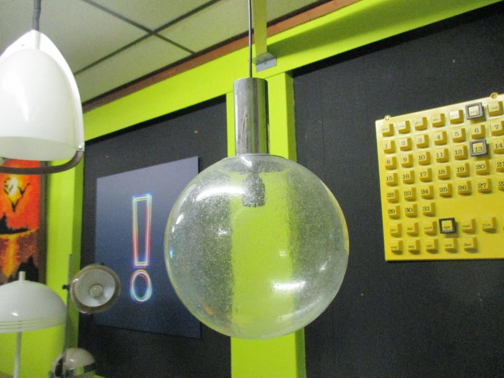 Limburg design jaren 60 70 retro space age hanglamp 30 cm, Gebruikt, Limburg, ?, Glas