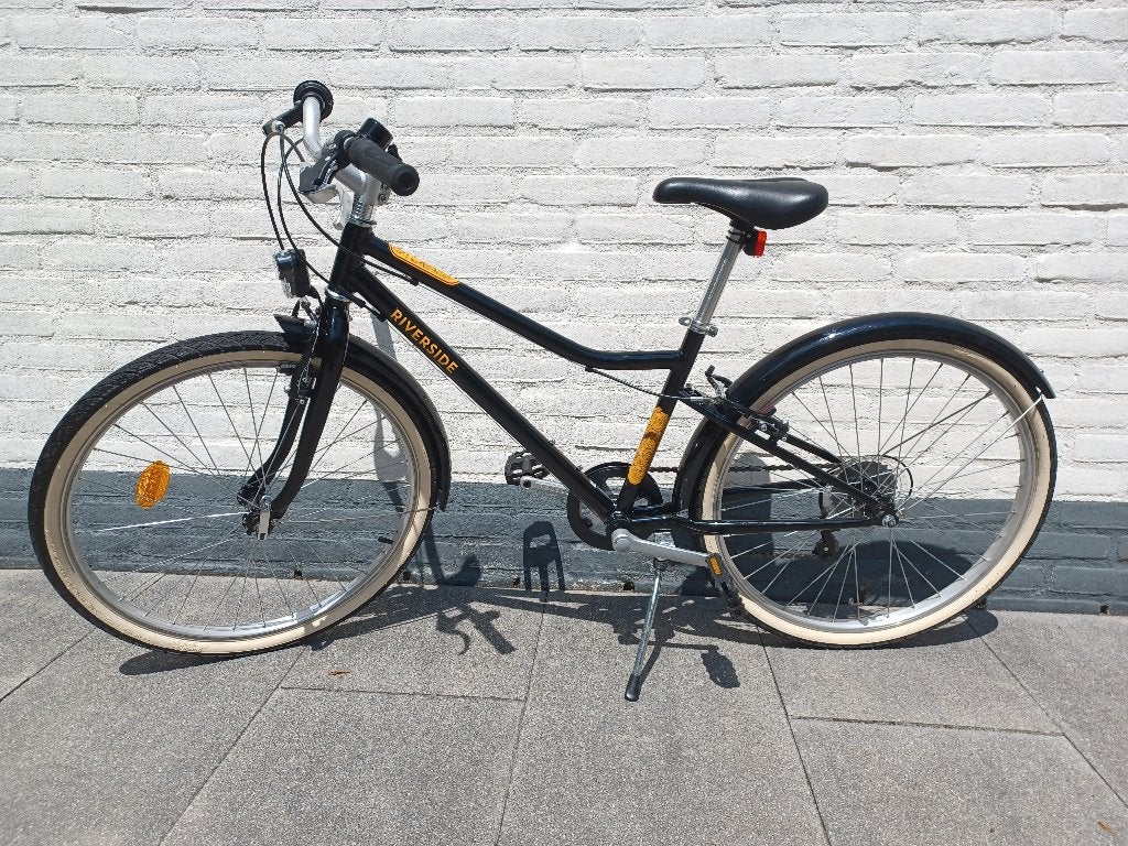 Mooie sportieve zwart/gele hybridefiets (24 inch, 9-12 jaar), Ophalen, 24 inch, Velgrem, Versnellingen