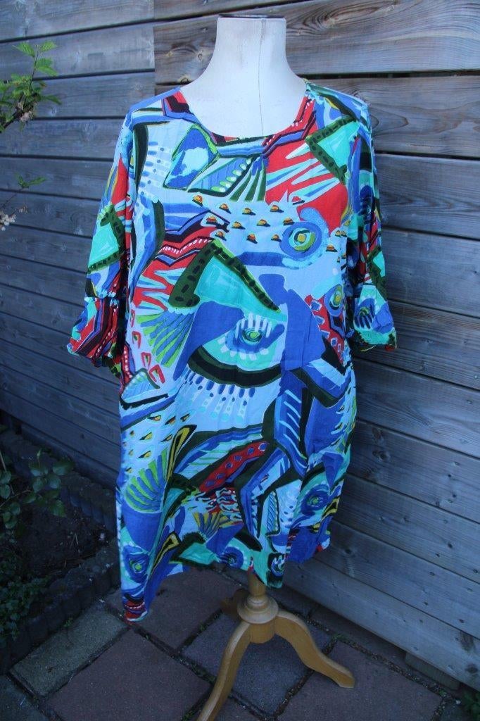 Jurk blauw/ kaki/ rood Orientique mt 46 Vaste prijs, Blauw, Maat 46/48 (XL) of groter, Orientique, Ophalen of Verzenden