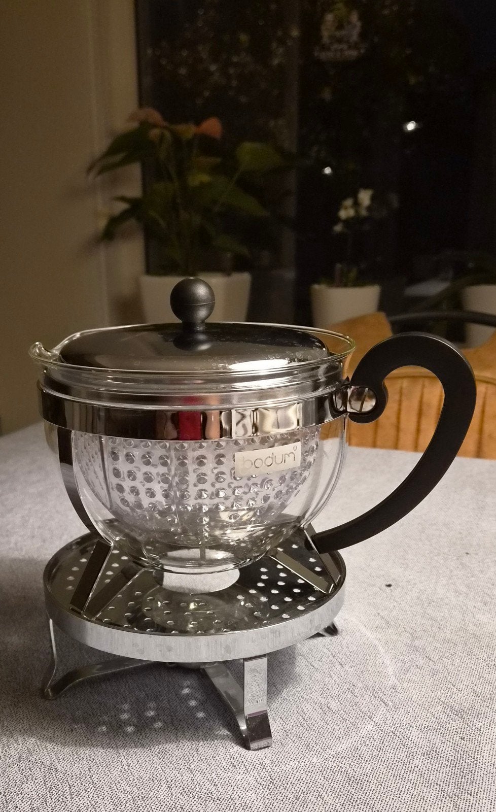 Bodum Chambord theepot met theefilter en theelicht, Huis en Inrichting, Theepot/fluitketel, Glas, Zilver, Bodum