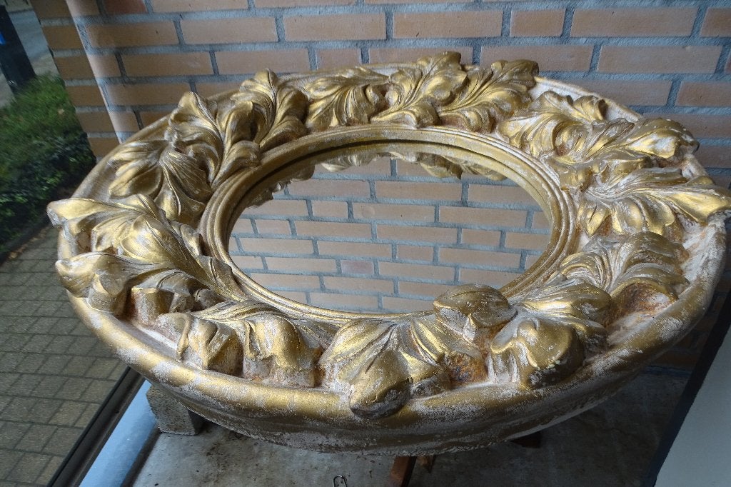 Spoegel, goudkleurig, Ophalen, Rond, Zo goed als nieuw, 75 tot 100 cm