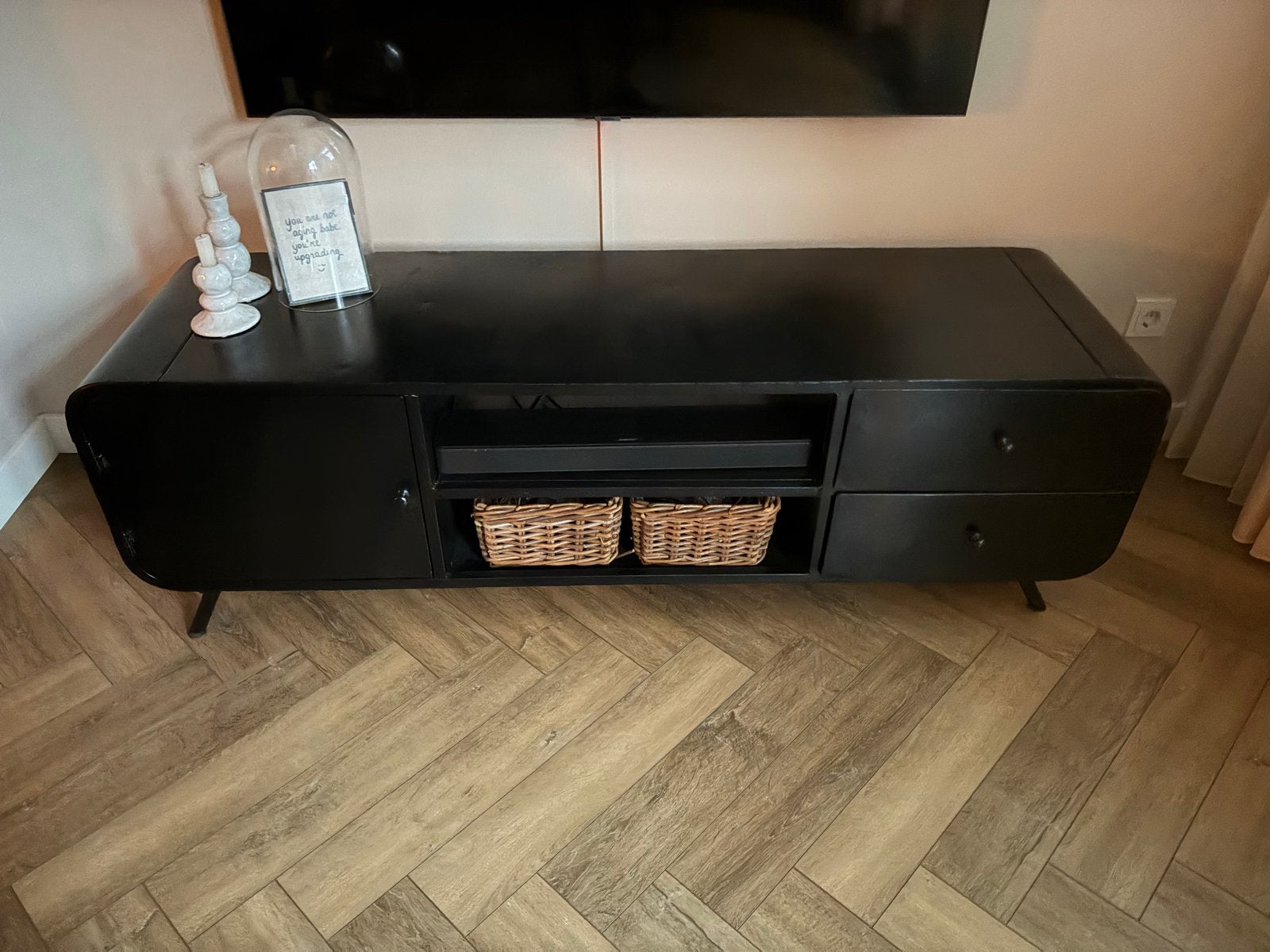 Zwart TV-meubel met opbergruimte (160x50x40 cm), Ophalen, 150 tot 200 cm, Zo goed als nieuw, Minder dan 100 cm