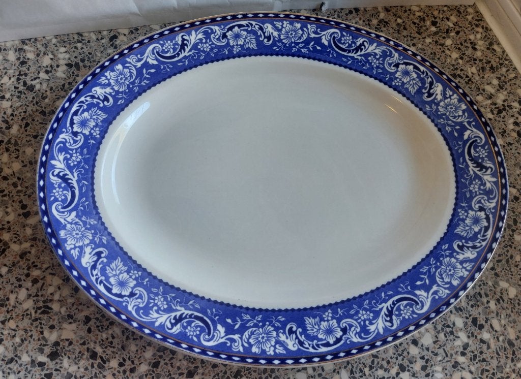 Ovale schaal plat Blauw Alfred Meakin Blue Leighton, Gebruikt, Ophalen of Verzenden, Schaal of Schalen, Overige stijlen