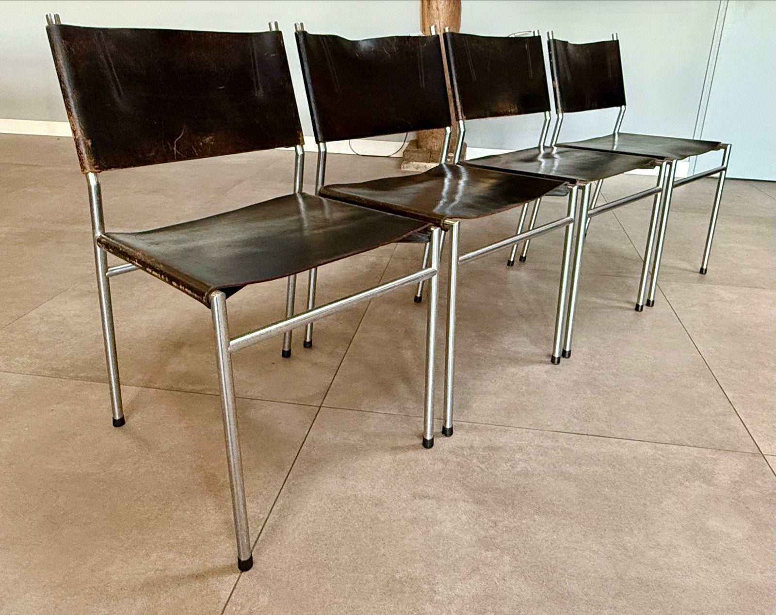 Set van 4 vintage Martin Visser SE06 stoelen, Ophalen, Gebruikt, Vintage dutch design buismeubel mid-century, Zwart