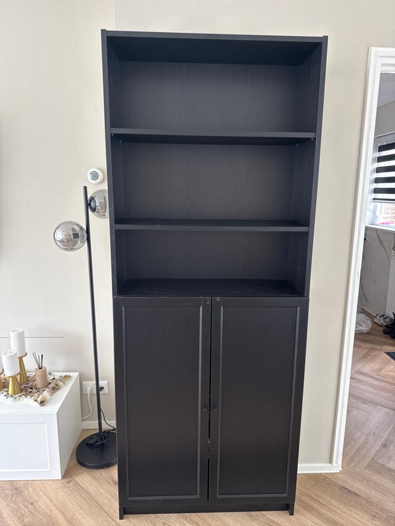 IKEA Billy Boekenkast Zwart met Deurtjes, Ophalen, 200 cm of meer, 50 tot 100 cm, Zo goed als nieuw
