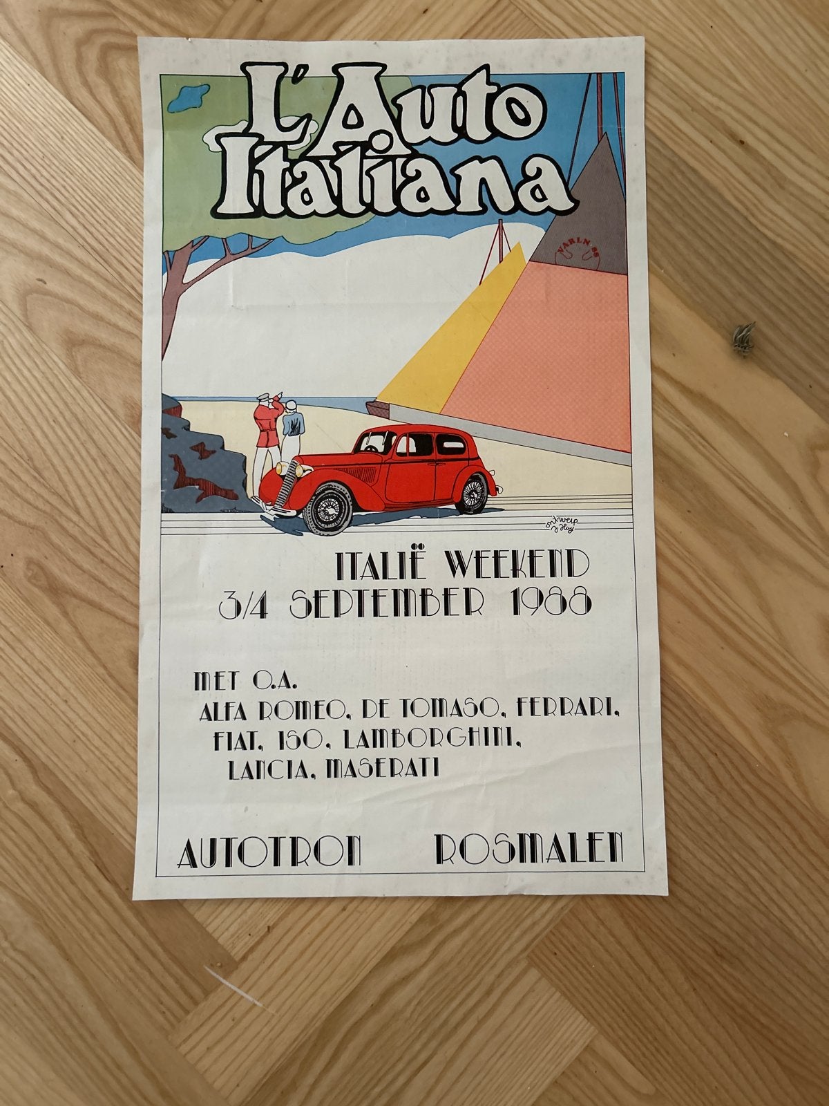 Vintage L'Auto Italiana Weekend Poster - 1988, Verzamelen, Ophalen of Verzenden, A1 t/m A3, Overige onderwerpen, Rechthoekig Staand