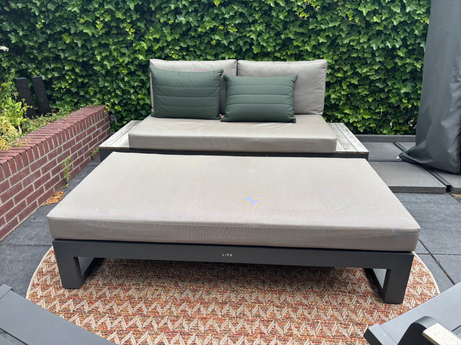 Life outdoor living poef / hocker - Soho Lava/khaki, Tuin en Terras, Hocker, Aluminium, Zo goed als nieuw, Ophalen