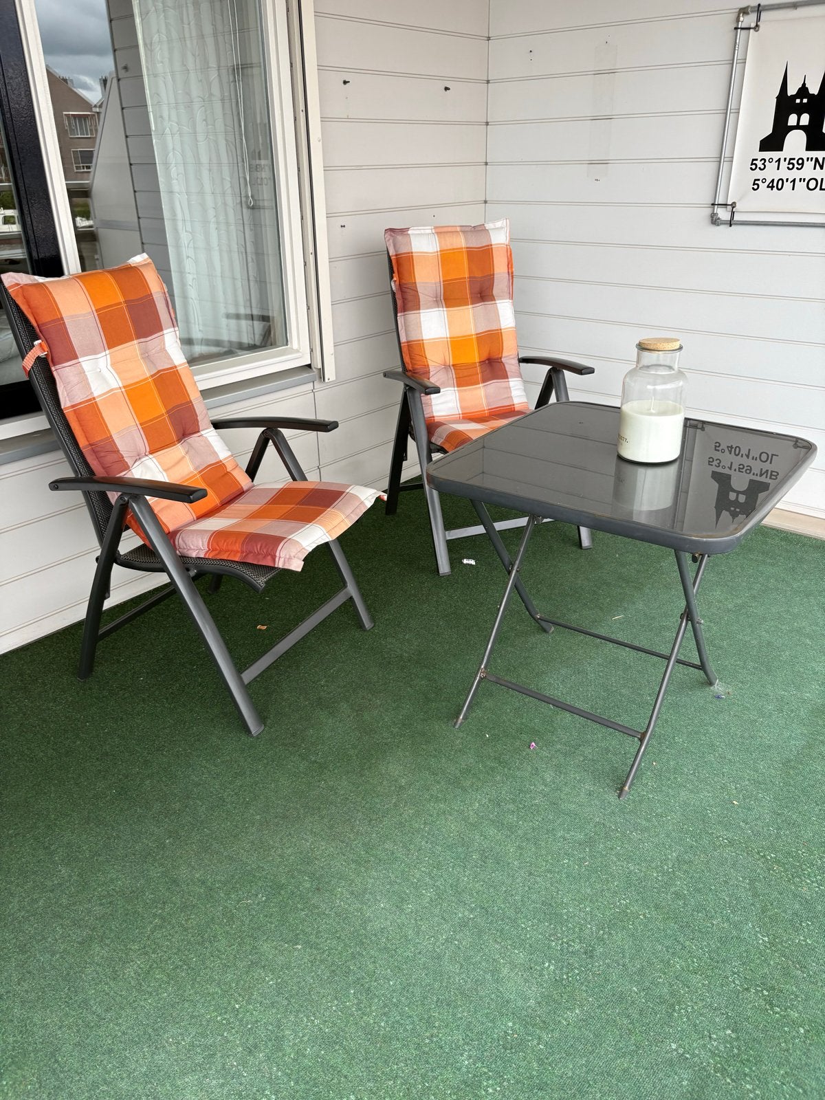 Tuinset met 2 stoelen, kussens en inklapbare tafel, Gebruikt, Aluminium, Stoel, Tuinset