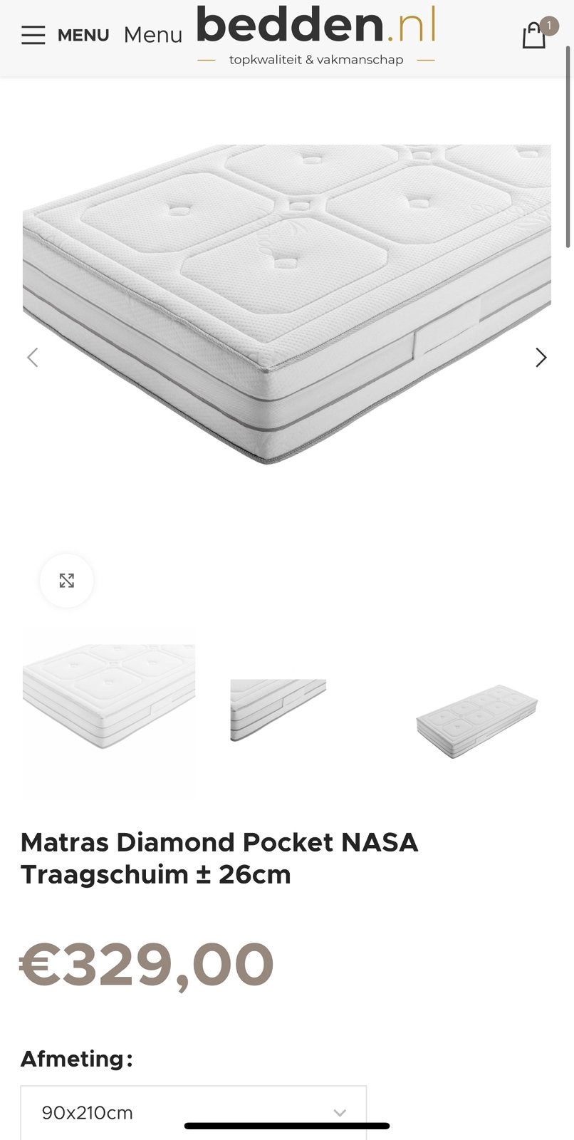 Matras nieuw in verpakking 90x2.10, Ophalen, Zo goed als nieuw, Eenpersoons