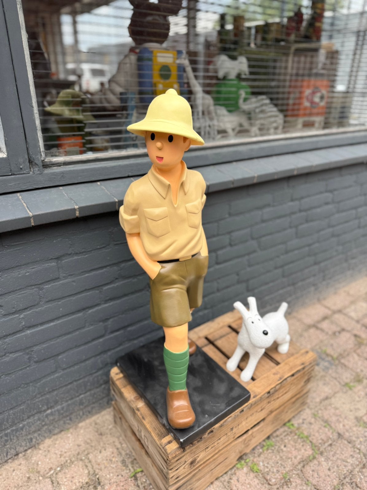 Groot beeld Kuifje met Bobbie - Avontuurlijke decoratie, Ophalen, Gebruikt, Mens