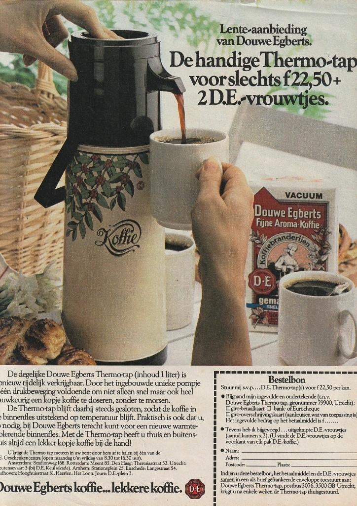 Retro reclame 1981 Douwe Egberts thermoskan thermo-tap, Verzamelen, Retro, Verzenden, Overige typen